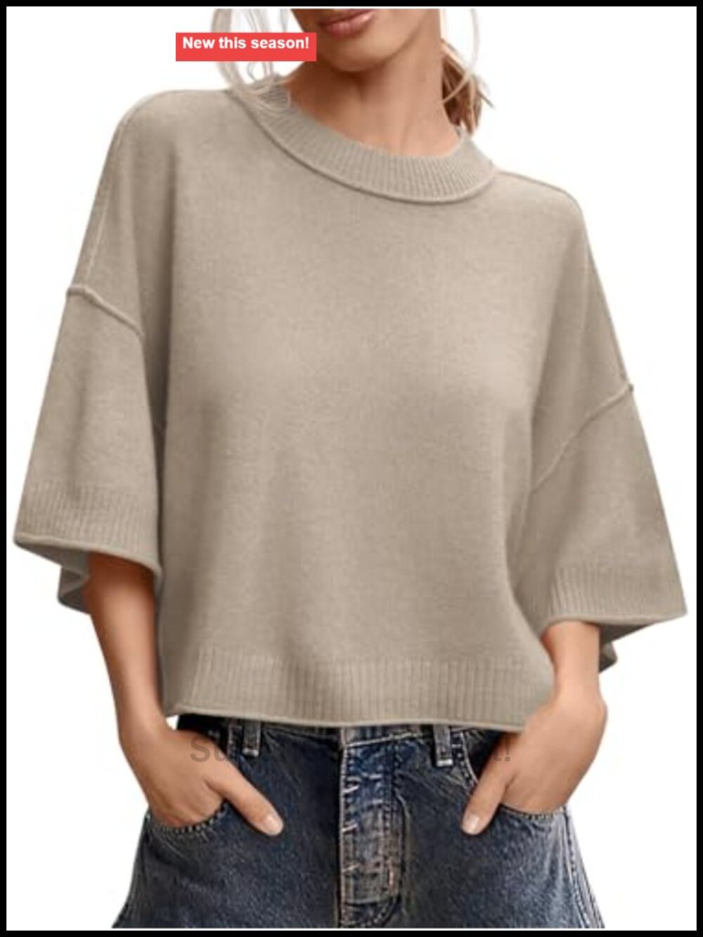 Womens Short Sleeve Sweater Oversized Cropped Knit Top